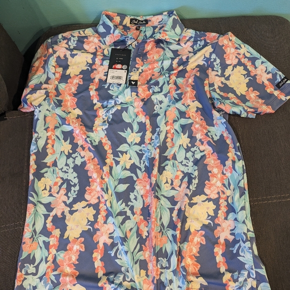 New Bad Birdie Never Lei Up Floral Golf Polo Shirt Mens Size Medium Large XL NEW - Picture 11 of 14